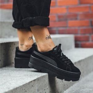Puma Fenty By Rihanna Creeper Velvet Shoes Black Platform Sneakers Size 8.5